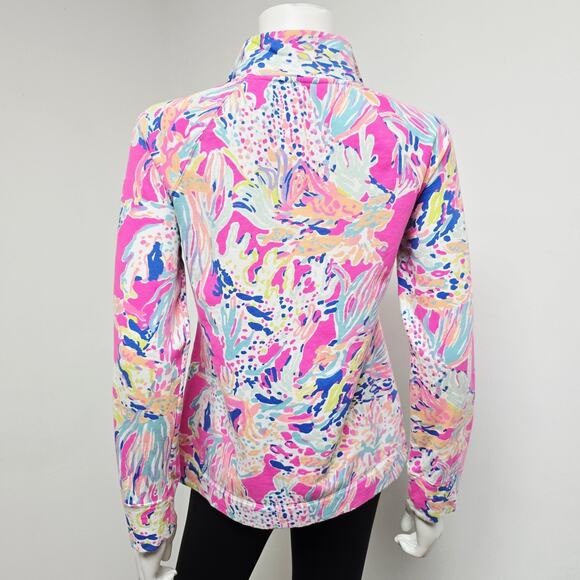 Lilly Pulitzer Skipper Popover Size S Caught Up Fish Coral 1/2 Zip Pocket Prepp - Picture 3 of 10